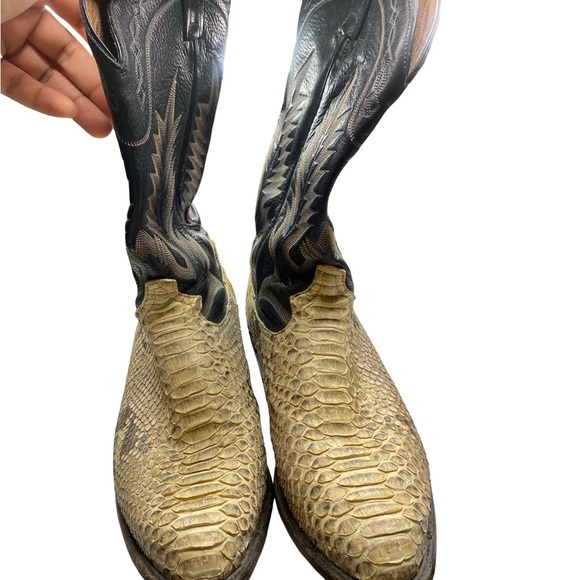 Tony Lama Black and Tan Snakeskin Boots - Picture 1 of 8